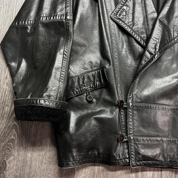 Vintage Wrap Leather Jacket 1990s Debbie Shuchat Coat Black Sherpa XL - Picture 2 of 9